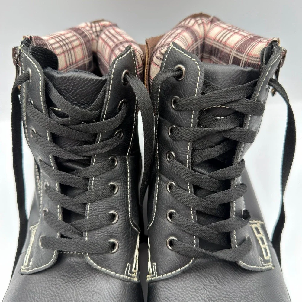 Carlos by Carlos Santana Solo Mens Black Faux Leather Plaid Boots Size 11